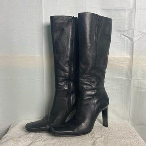 black diba stiletto heel knee length full zip up leather boots size 7 1/2